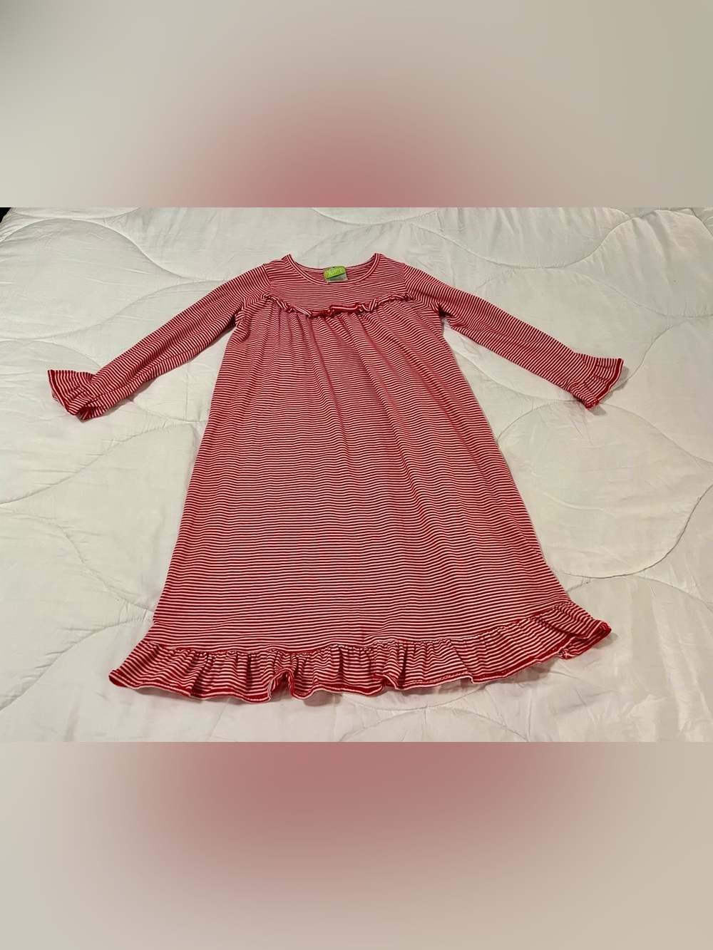 Classic Whimsy Red & White Striped Long -Sleeve Ruffle Dress Girls’ Size 8